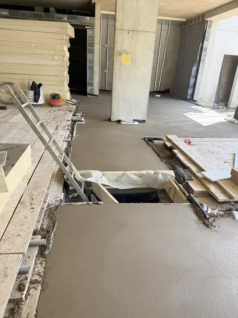 Finished floor screed seen from the stairs